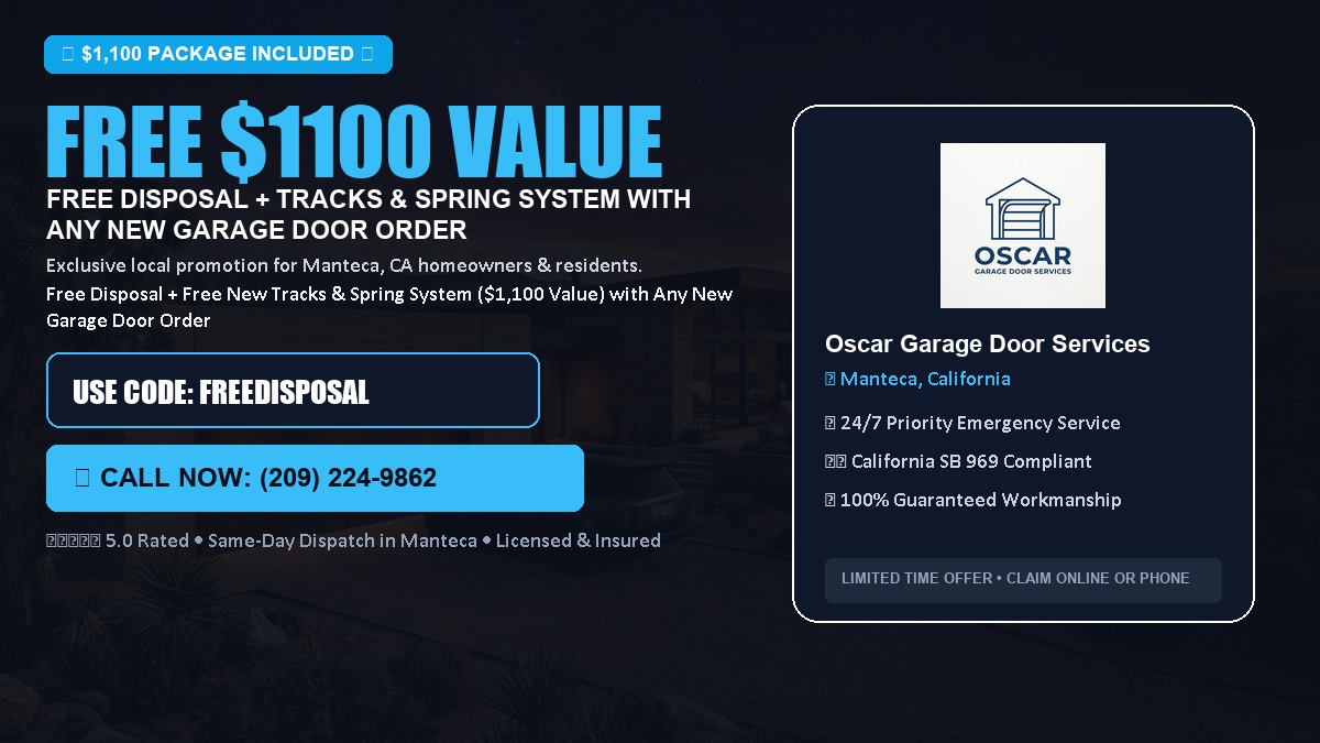 Free Disposal + Free New Tracks & Spring System with Any New Garage Door Order ($1100 Value) in Manteca, CA